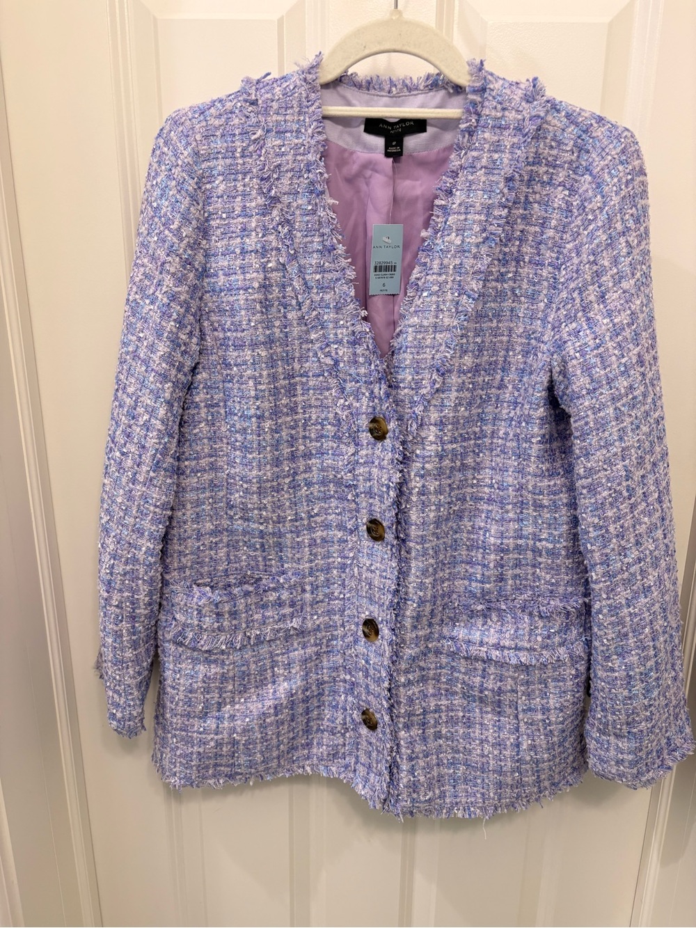 NWT Ann Taylor Lavender Tweed Button-Front Blazer - Women 6P